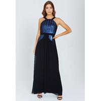 Little Mistress Sequin Top Maxi Dress in Navy and Black