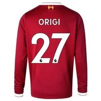 Liverpool Home Shirt 2017-18 - Long Sleeve - Kids with Origi 27 printi, Red