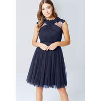 Little Mistress Lace and Mesh Prom Dress in Navy