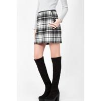 LIGHT MONO BRUSHED CHECK SKIRT