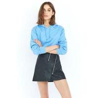 light before dark asymmetrical zip black faux leather skirt black