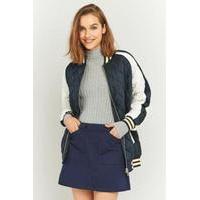 light before dark navy quilted baseball bomber jacket navy