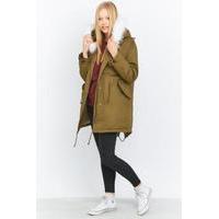 Light Before Dark Cream Faux-Fur Military Parka, KHAKI