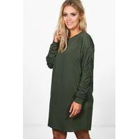 Libby Ruched Sleeve Oversized Sweat Dress - olive
