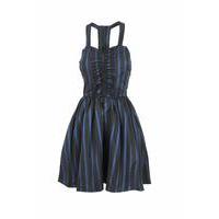 Liquorish Black And Blue Stripes Skater Dress