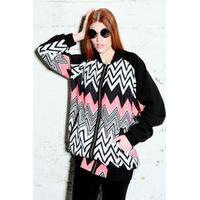 Liquorish Coral Zigzag Long Bomber Jacket