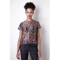 Liquorish Golden Lace Floral Crop Top