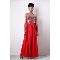 Liquorish Red Sequin Detail Bandeau Maxi Dress