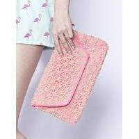 Liquorish Pink Fluorescein Crochet Clutch Bag