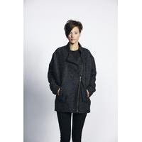 liquorish grey herringbone zip up lapel coat