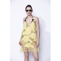 liquorish yellow flower patch net beachwear dress