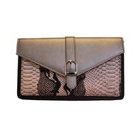 liquorish snakeskin buckle detail envelope clutch