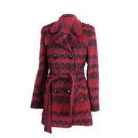 Liquorish Red Pattern Tie Up Coat