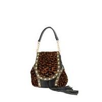 Liquorish Black Bag With Studs And Brown Leopard Coloured Fur