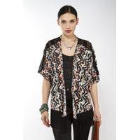 liquorish geometric zig zag print fringe kimono