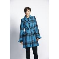 liquorish blue check peplum coat