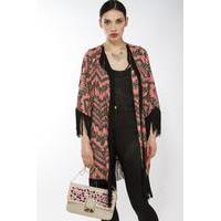 liquorish pink and black zig zag fringe kimono