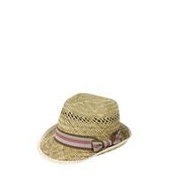 Liquorish Straw Trilby Hat With Stripe Bow Detail