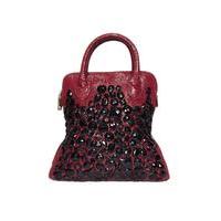 Liquorish Deep Red Snake Skin Effect Bag With Black Stone Detail