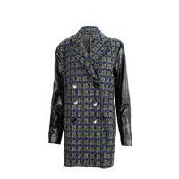 Liquorish Check Coat With Contrast Black Faux Leather Sleeves