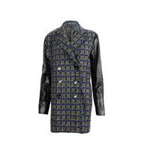 liquorish check coat with contrast black faux leather sleeves