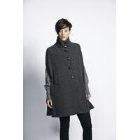 Liquorish Grey Herringbone Button Up Long Cape