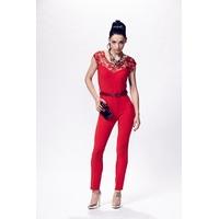 Liquorish Fiery Red Lace Jumpsuit