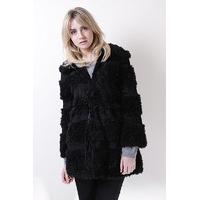 Liquorish Knee Length Black Faux Fur Coat.
