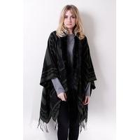 liquorish olive green and black graphic patterned cape