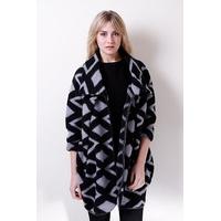 Liquorish Black And Grey Diamond Design Coat