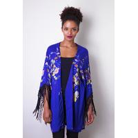 Liquorish Oriental Print Kimono With Hand Made Fringe