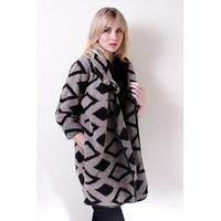 Liquorish Black And Beige Diamond Design Coat