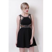 Liquorish Black Beaded Skater Dress