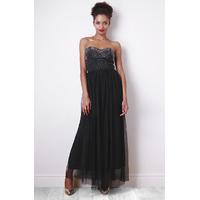 Liquorish Bead Detail Black Maxi Dress With Tulle Skirt