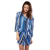 Liquorish Pussybow Boyfriend Striped Shirt Dress