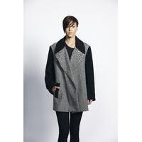 Liquorish Herringbone Body Black Sleeve Formal Lapel Coat