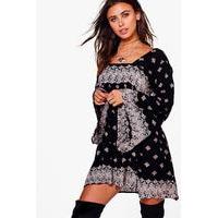 liv placement printed wide sleeve swing dress multi