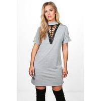 Lindsy Lace Up Choker Bodycon Dress - grey