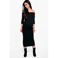 Lianne Off The Shoulder Ribbed Midi Dress - black