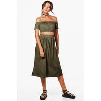 lily off the shoulder top skirt co ord khaki