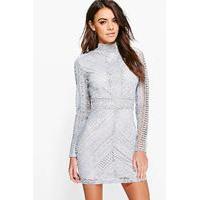 Li Crochet Panelled Bodycon Dress - grey