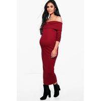 Lianne Off The Shoulder Ribbed Midi Dress - berry