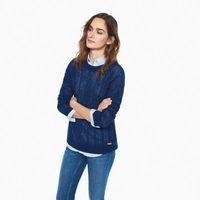 Linen Cable Crewneck Jumper - Persian Blue