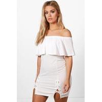 Linda Off The Shoulder Lace Up Bodycon Dress - white
