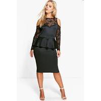 Lianna Lace Detail Peplum Dress - black