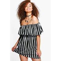 Lisa Striped Bardot Frill Dress - multi