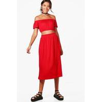 lily off the shoulder top skirt co ord red