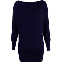 Liddy Plain Long Sleeved Batwing Top - Navy Blue