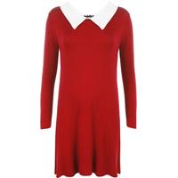 Lina Collar Long Sleeve Swing Dress - Red