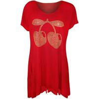 linette cherry beaded uneven hem top red